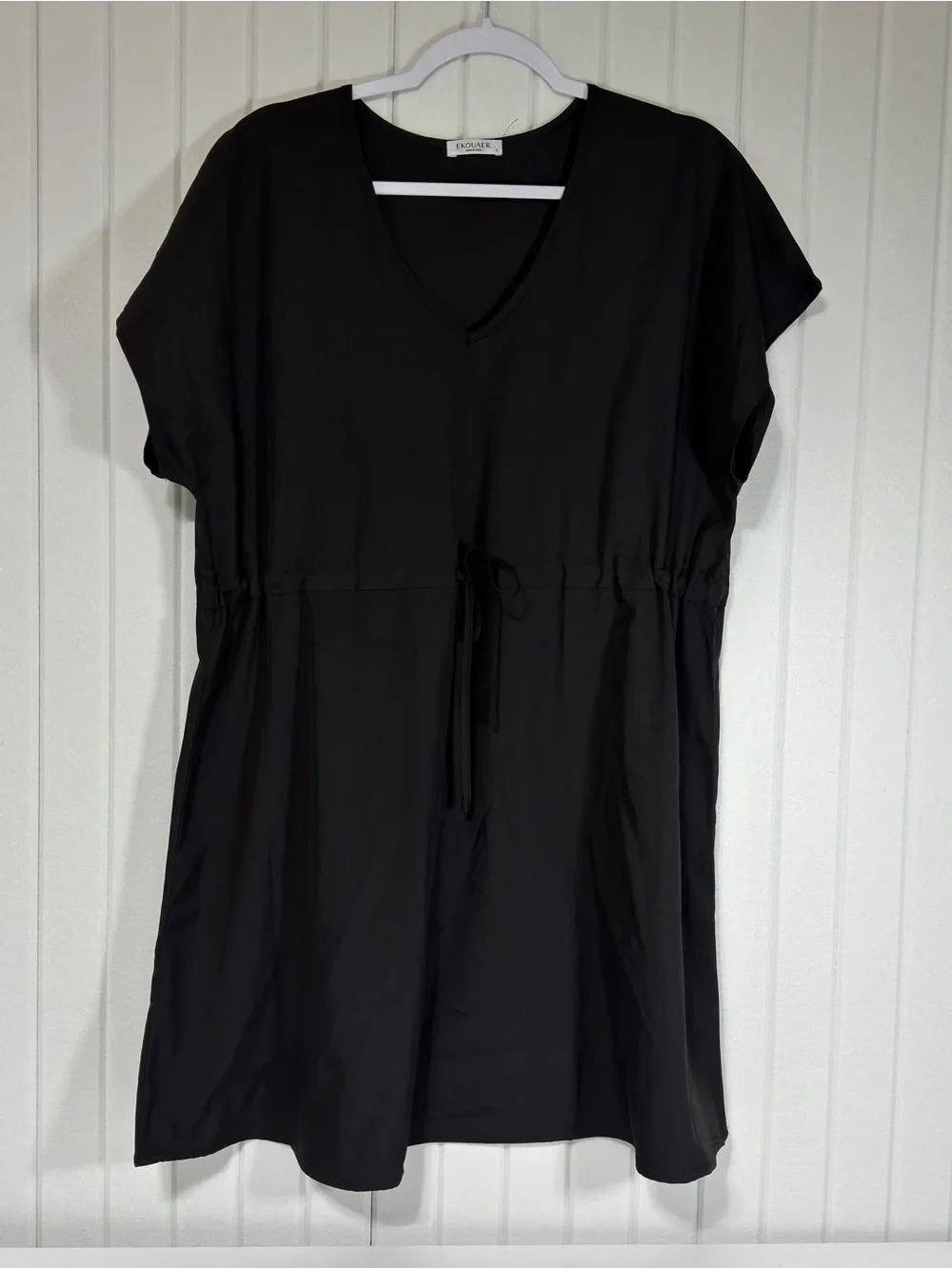 Black V-Neck Drawstring Swim Coverup